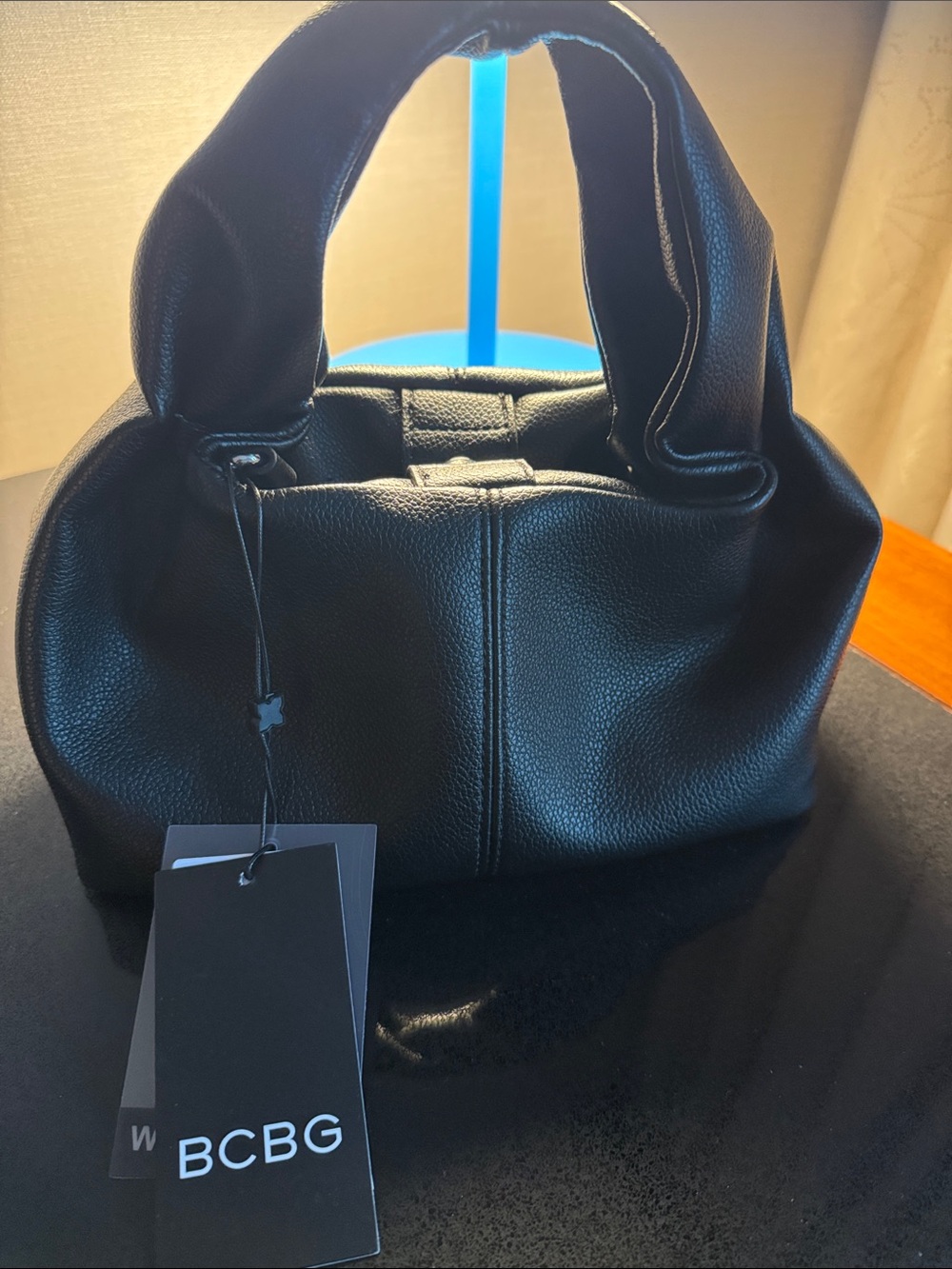 BCBG Black Pebbled Leather Soft-Top Shoulder Bag